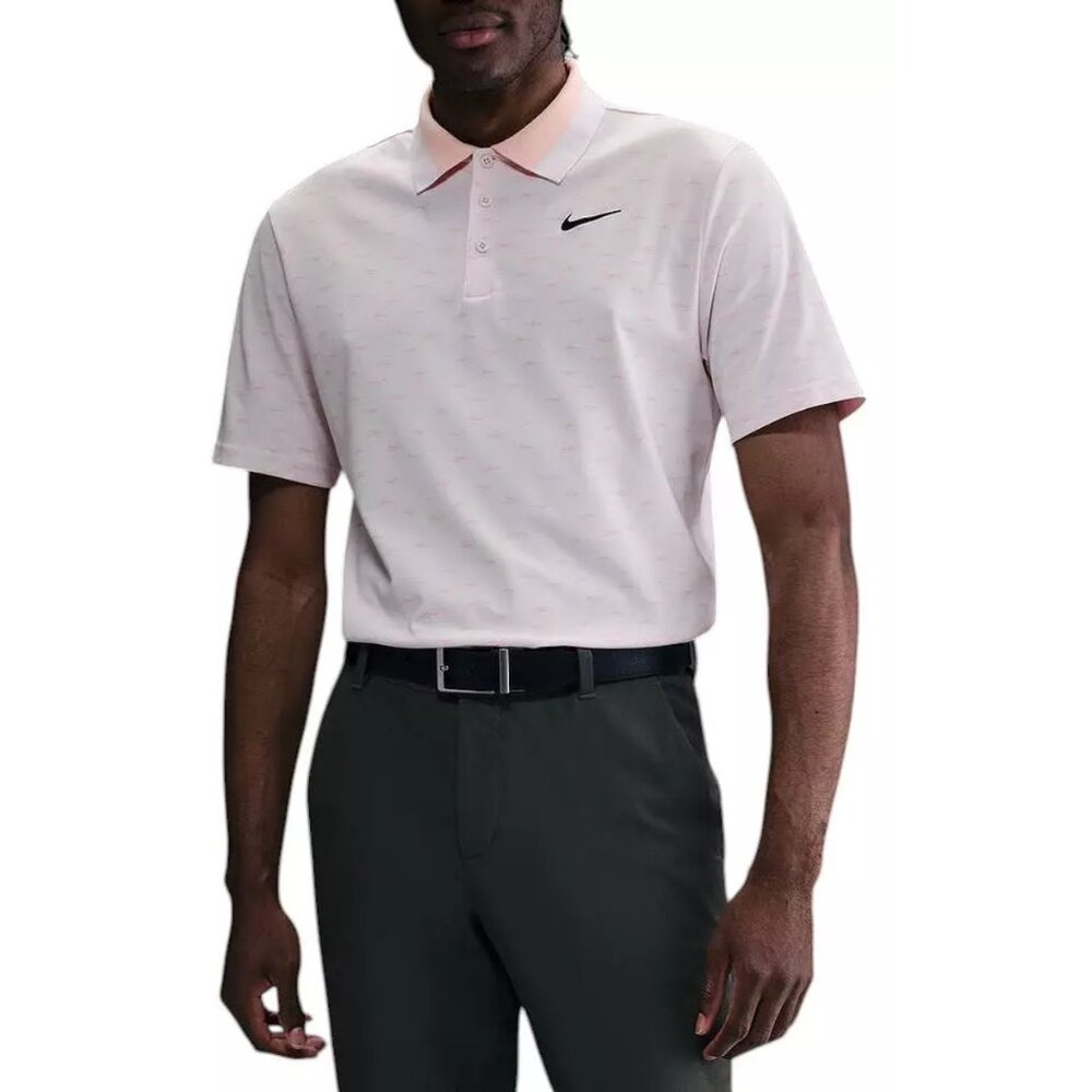 NWT Mens Nike Size XL Color Pearl Pink Dri FIT Tour Micro Print Golf Polo Shirt